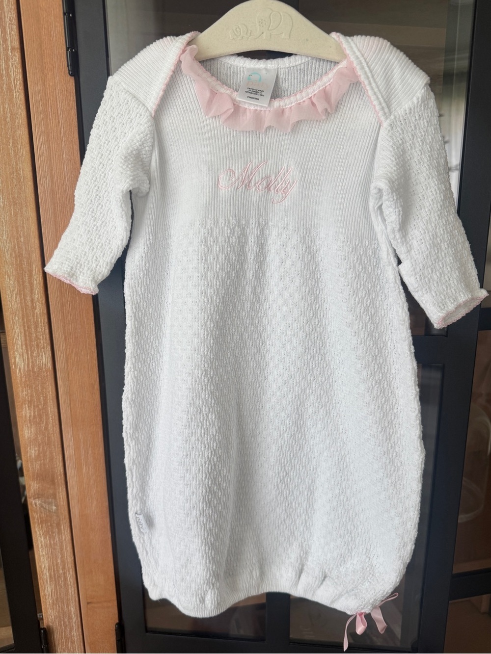 Molly monogrammed gown knit Paty inc ruffle embroidered mittens bow baby